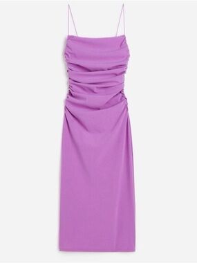 Ruched Midi Slip Dress in Lavender